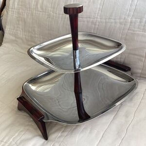 MCM GLO-HILL GOURMATES CHROME AND BAKELITE TWO TIERED SERVING STAND